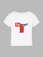 Damen T-Shirt aus Bio-Baumwolle in Weiß mit Supergirl-Typo-Statement von Einstein Newton, Vorderansicht